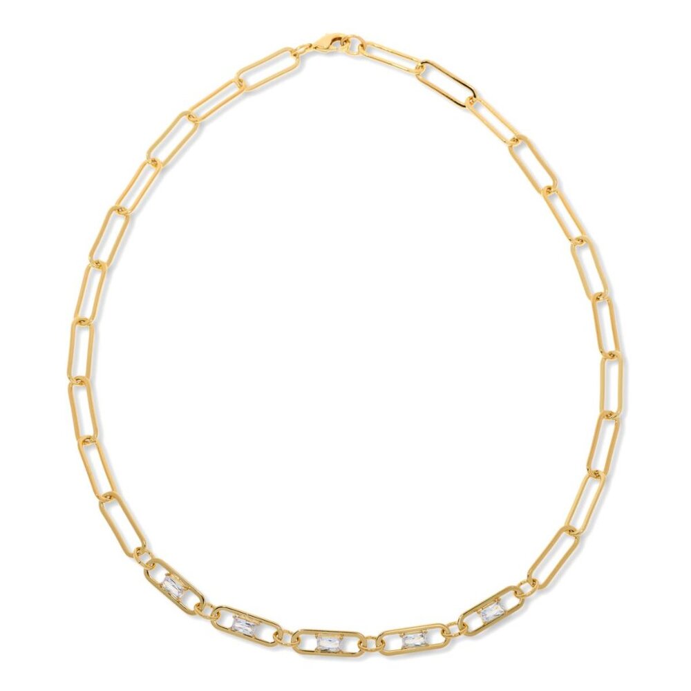 Colleen Lopez 18" CZ-Accented Paperclip Necklace Goldtone Teacher Gift